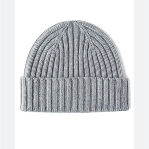 Mackie Wallace Gray Ribbed Knit Cashmere Cuffed Beanie Hat NWT $145